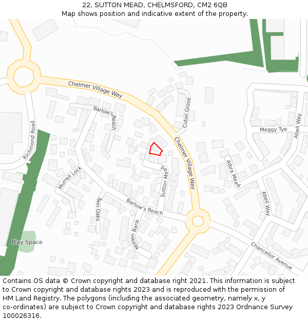 22, SUTTON MEAD, CHELMSFORD, CM2 6QB: Location map and indicative extent of plot