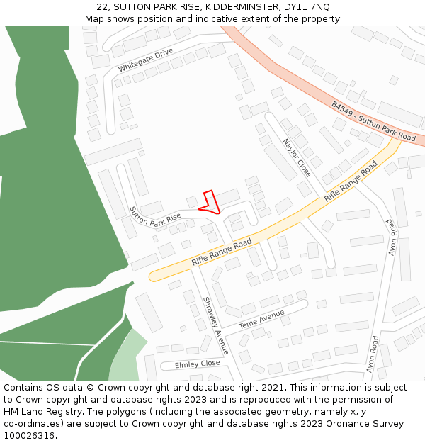 22, SUTTON PARK RISE, KIDDERMINSTER, DY11 7NQ: Location map and indicative extent of plot