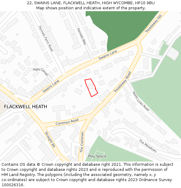 22, SWAINS LANE, FLACKWELL HEATH, HIGH WYCOMBE, HP10 9BU: Location map and indicative extent of plot