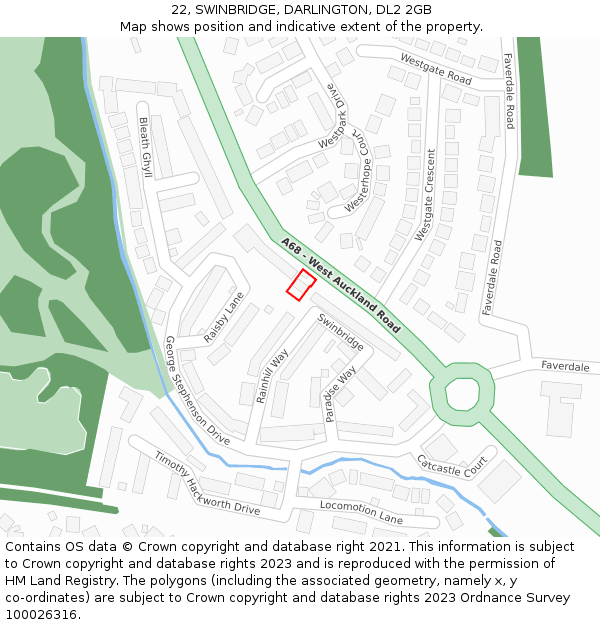 22, SWINBRIDGE, DARLINGTON, DL2 2GB: Location map and indicative extent of plot