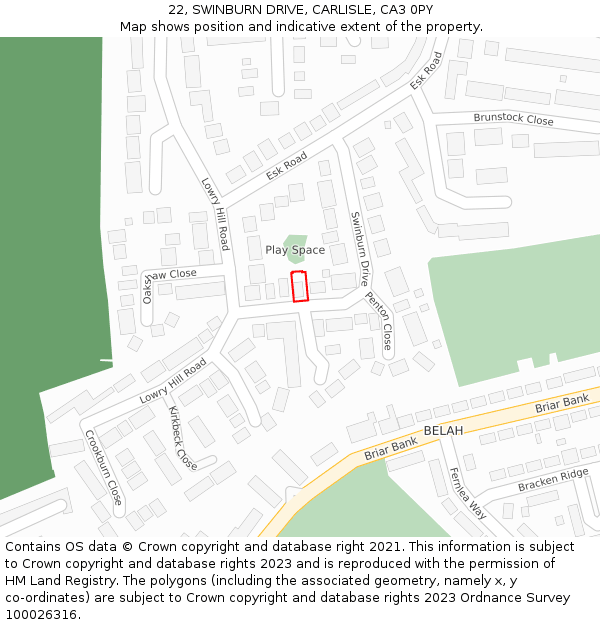 22, SWINBURN DRIVE, CARLISLE, CA3 0PY: Location map and indicative extent of plot