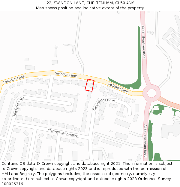 22, SWINDON LANE, CHELTENHAM, GL50 4NY: Location map and indicative extent of plot