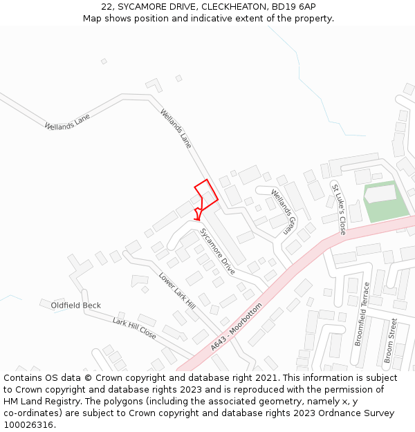 22, SYCAMORE DRIVE, CLECKHEATON, BD19 6AP: Location map and indicative extent of plot