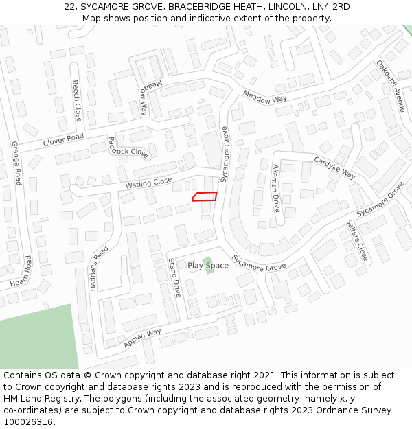 22, SYCAMORE GROVE, BRACEBRIDGE HEATH, LINCOLN, LN4 2RD: Location map and indicative extent of plot