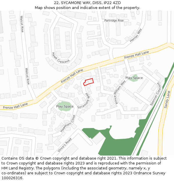 22, SYCAMORE WAY, DISS, IP22 4ZD: Location map and indicative extent of plot