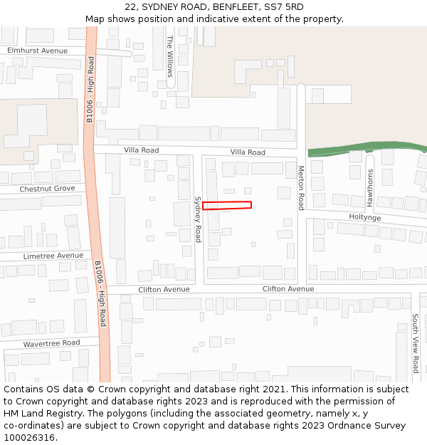 22, SYDNEY ROAD, BENFLEET, SS7 5RD: Location map and indicative extent of plot
