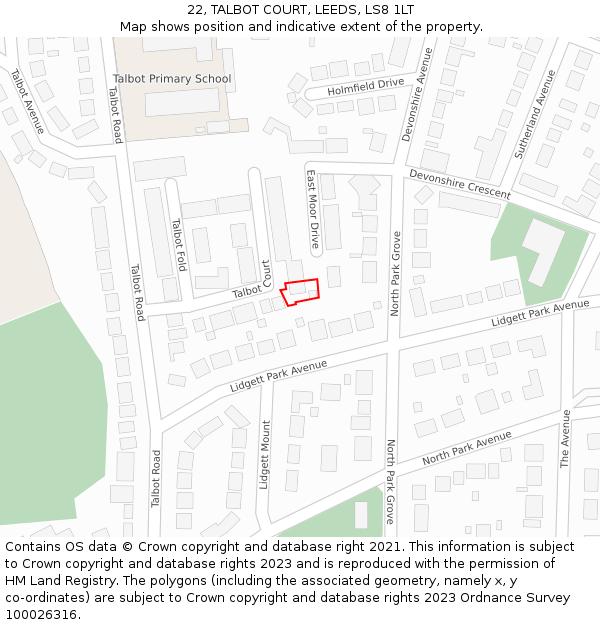 22, TALBOT COURT, LEEDS, LS8 1LT: Location map and indicative extent of plot