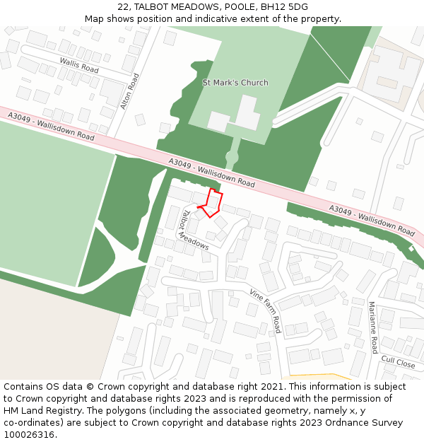 22, TALBOT MEADOWS, POOLE, BH12 5DG: Location map and indicative extent of plot