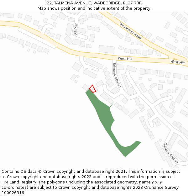22, TALMENA AVENUE, WADEBRIDGE, PL27 7RR: Location map and indicative extent of plot
