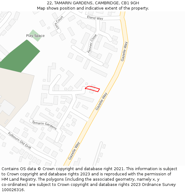 22, TAMARIN GARDENS, CAMBRIDGE, CB1 9GH: Location map and indicative extent of plot