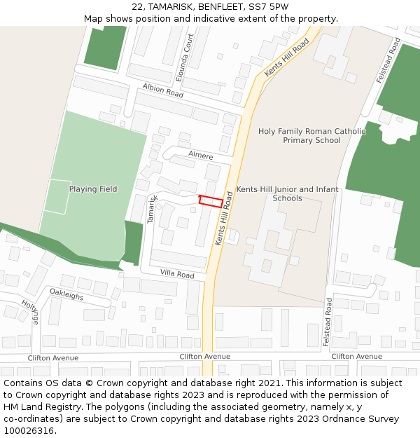 22, TAMARISK, BENFLEET, SS7 5PW: Location map and indicative extent of plot