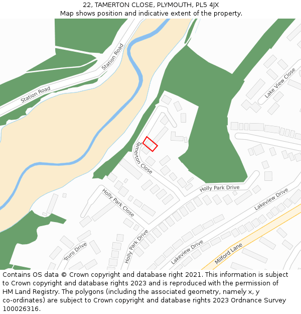 22, TAMERTON CLOSE, PLYMOUTH, PL5 4JX: Location map and indicative extent of plot