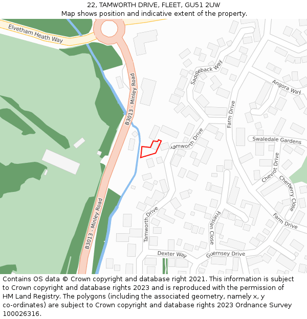 22, TAMWORTH DRIVE, FLEET, GU51 2UW: Location map and indicative extent of plot