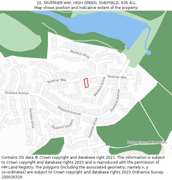22, TAVERNER WAY, HIGH GREEN, SHEFFIELD, S35 4LL: Location map and indicative extent of plot