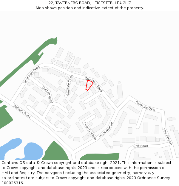 22, TAVERNERS ROAD, LEICESTER, LE4 2HZ: Location map and indicative extent of plot