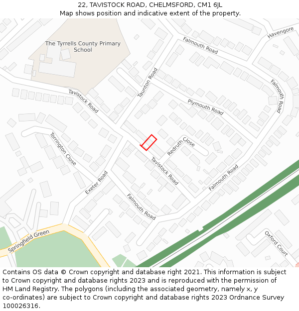 22, TAVISTOCK ROAD, CHELMSFORD, CM1 6JL: Location map and indicative extent of plot