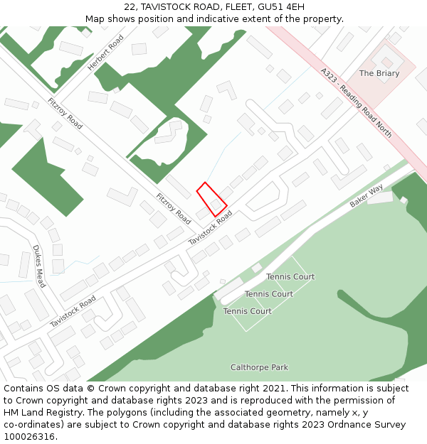 22, TAVISTOCK ROAD, FLEET, GU51 4EH: Location map and indicative extent of plot