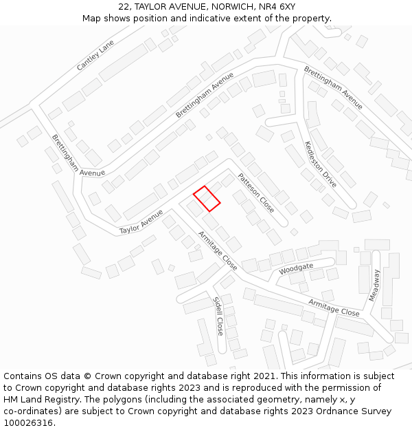 22, TAYLOR AVENUE, NORWICH, NR4 6XY: Location map and indicative extent of plot