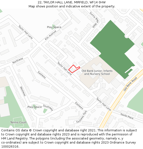 22, TAYLOR HALL LANE, MIRFIELD, WF14 0HW: Location map and indicative extent of plot