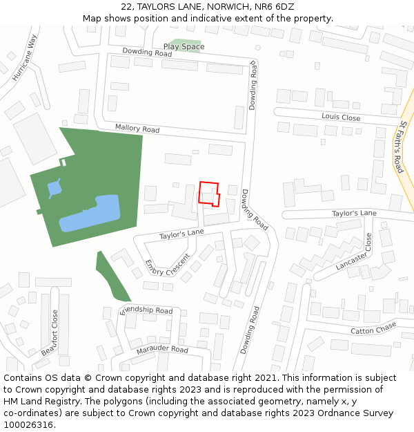 22, TAYLORS LANE, NORWICH, NR6 6DZ: Location map and indicative extent of plot