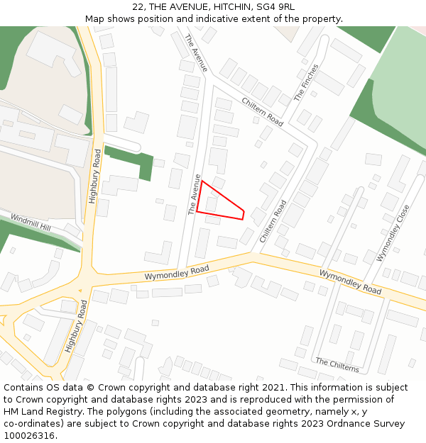 22, THE AVENUE, HITCHIN, SG4 9RL: Location map and indicative extent of plot