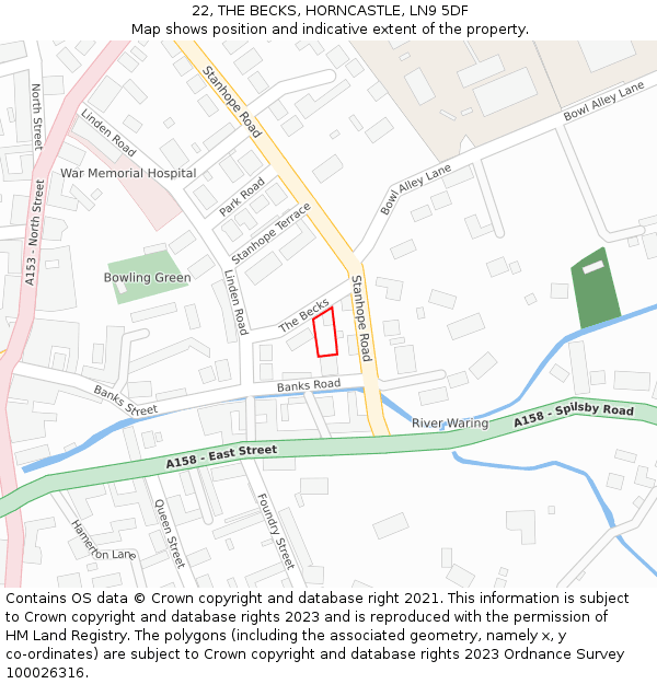 22, THE BECKS, HORNCASTLE, LN9 5DF: Location map and indicative extent of plot