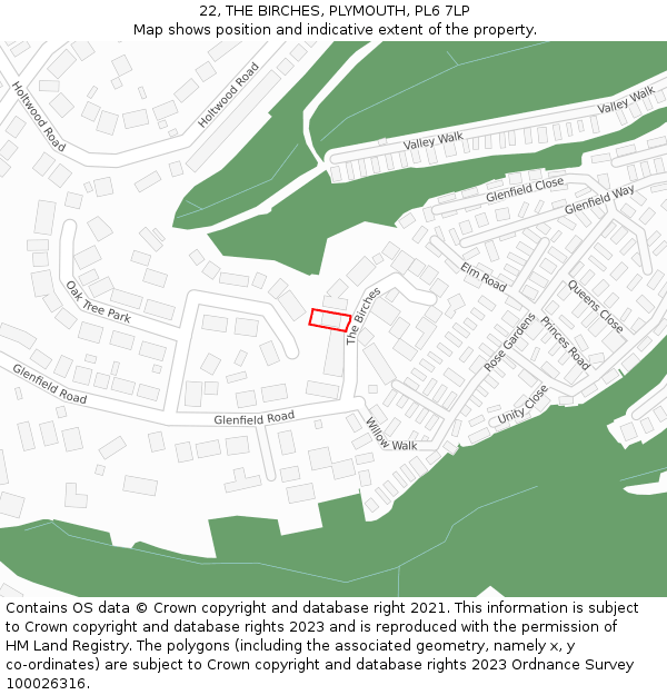22, THE BIRCHES, PLYMOUTH, PL6 7LP: Location map and indicative extent of plot