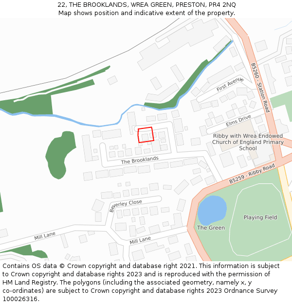 22, THE BROOKLANDS, WREA GREEN, PRESTON, PR4 2NQ: Location map and indicative extent of plot