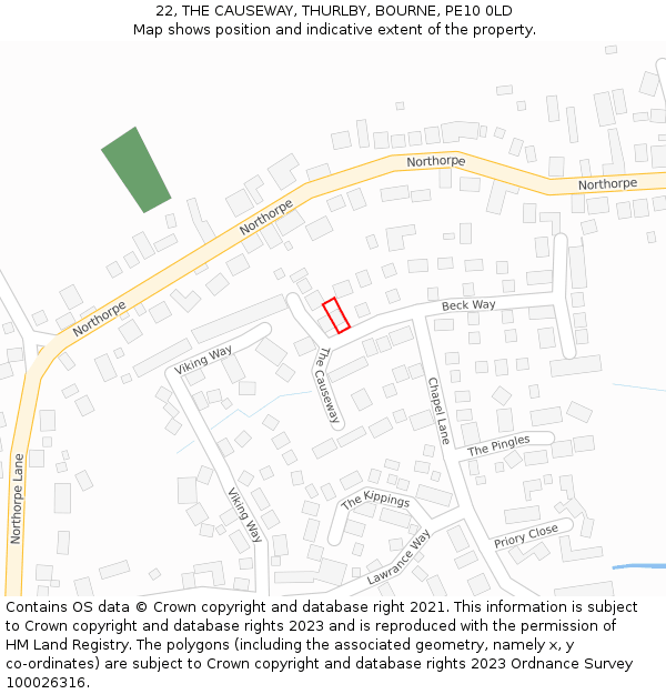 22, THE CAUSEWAY, THURLBY, BOURNE, PE10 0LD: Location map and indicative extent of plot