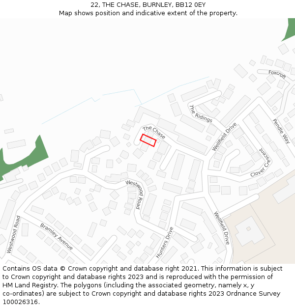 22, THE CHASE, BURNLEY, BB12 0EY: Location map and indicative extent of plot