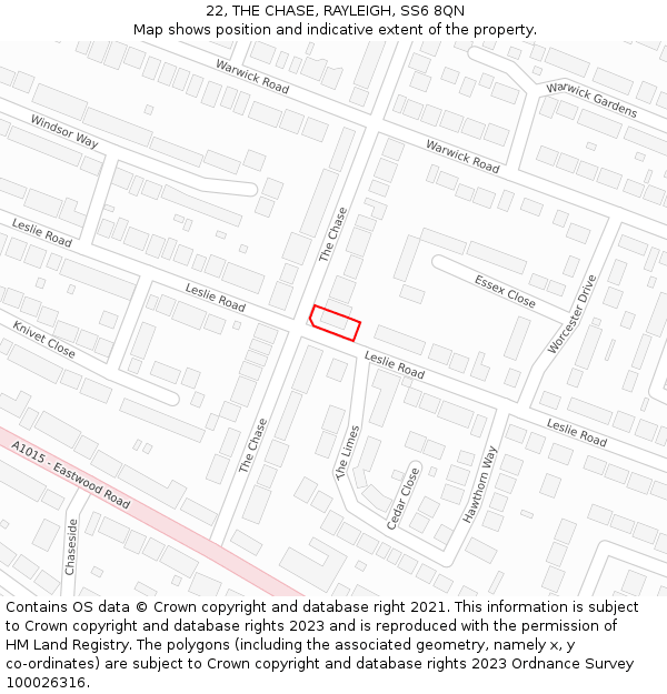 22, THE CHASE, RAYLEIGH, SS6 8QN: Location map and indicative extent of plot