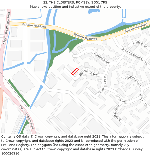 22, THE CLOISTERS, ROMSEY, SO51 7RS: Location map and indicative extent of plot