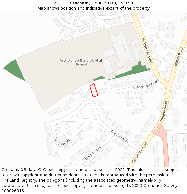 22, THE COMMON, HARLESTON, IP20 9JT: Location map and indicative extent of plot