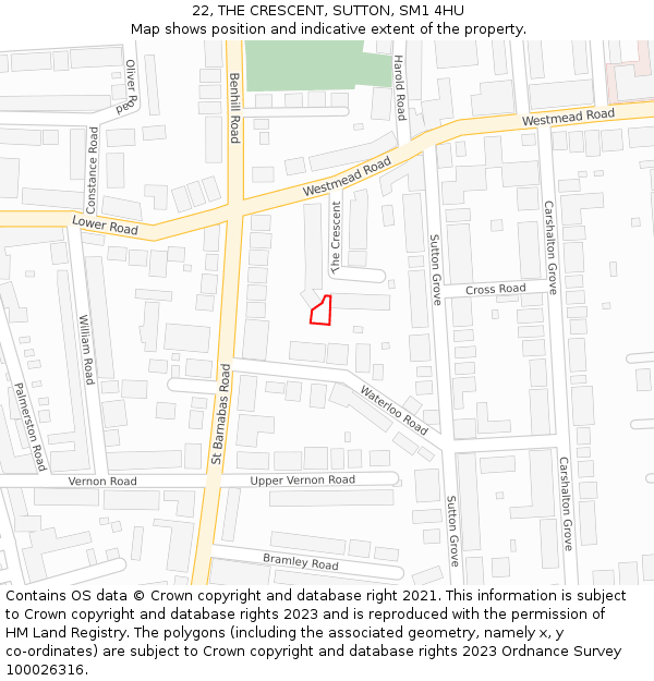 22, THE CRESCENT, SUTTON, SM1 4HU: Location map and indicative extent of plot