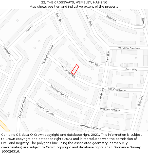 22, THE CROSSWAYS, WEMBLEY, HA9 9NG: Location map and indicative extent of plot