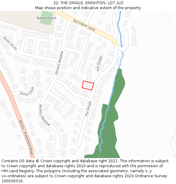 22, THE DINGLE, KNIGHTON, LD7 1LD: Location map and indicative extent of plot