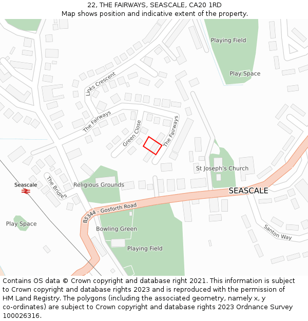 22, THE FAIRWAYS, SEASCALE, CA20 1RD: Location map and indicative extent of plot