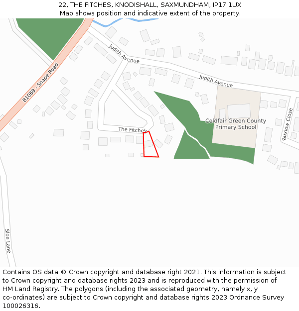 22, THE FITCHES, KNODISHALL, SAXMUNDHAM, IP17 1UX: Location map and indicative extent of plot