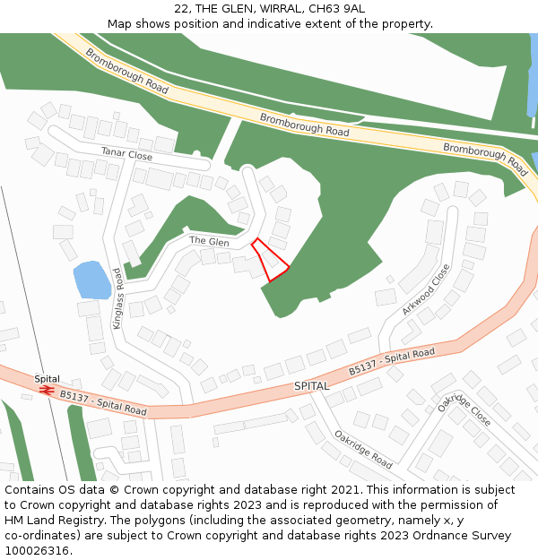 22, THE GLEN, WIRRAL, CH63 9AL: Location map and indicative extent of plot