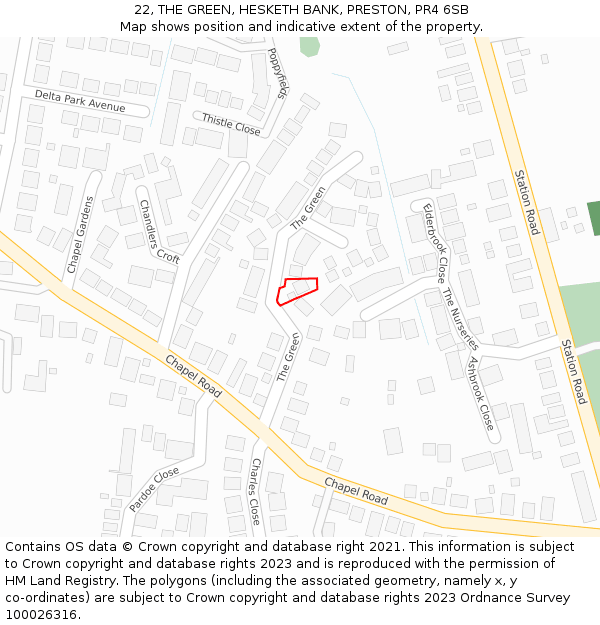 22, THE GREEN, HESKETH BANK, PRESTON, PR4 6SB: Location map and indicative extent of plot