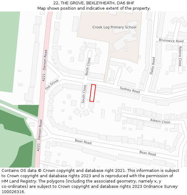 22, THE GROVE, BEXLEYHEATH, DA6 8HF: Location map and indicative extent of plot