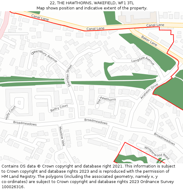 22, THE HAWTHORNS, WAKEFIELD, WF1 3TL: Location map and indicative extent of plot