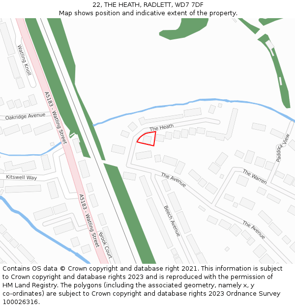 22, THE HEATH, RADLETT, WD7 7DF: Location map and indicative extent of plot