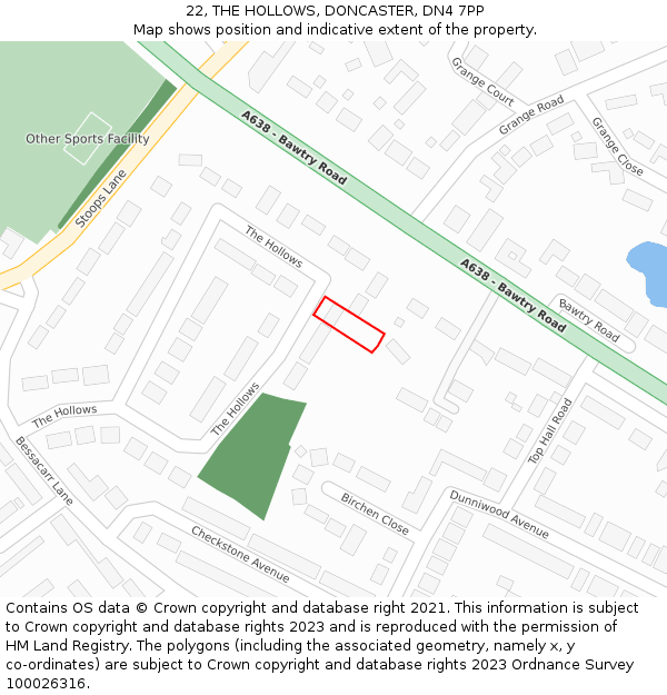 22, THE HOLLOWS, DONCASTER, DN4 7PP: Location map and indicative extent of plot