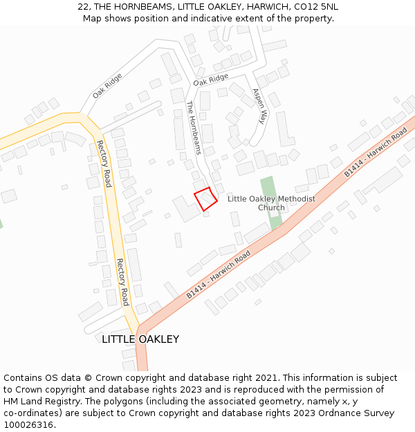 22, THE HORNBEAMS, LITTLE OAKLEY, HARWICH, CO12 5NL: Location map and indicative extent of plot