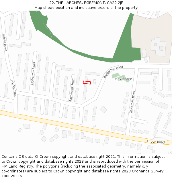 22, THE LARCHES, EGREMONT, CA22 2JE: Location map and indicative extent of plot