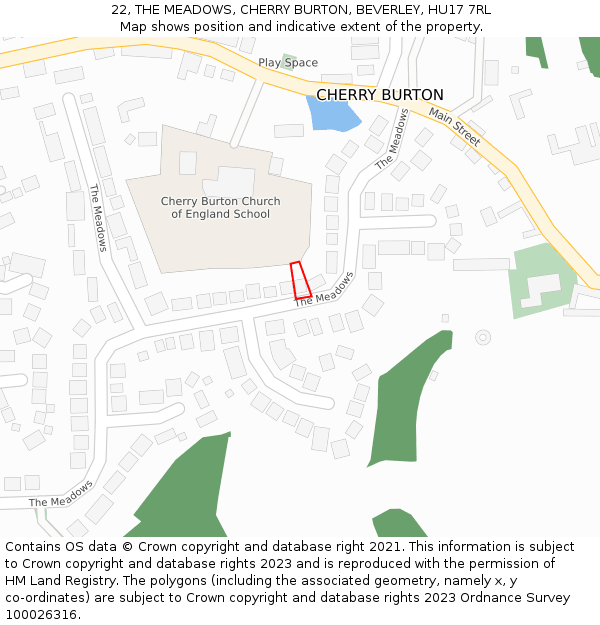 22, THE MEADOWS, CHERRY BURTON, BEVERLEY, HU17 7RL: Location map and indicative extent of plot