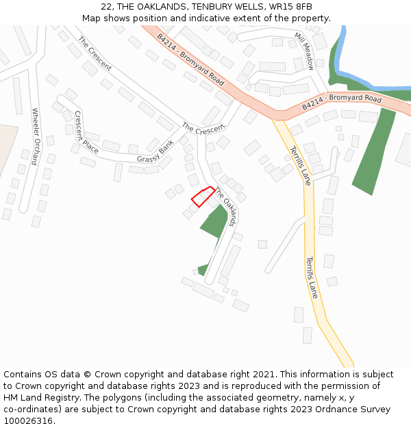 22, THE OAKLANDS, TENBURY WELLS, WR15 8FB: Location map and indicative extent of plot