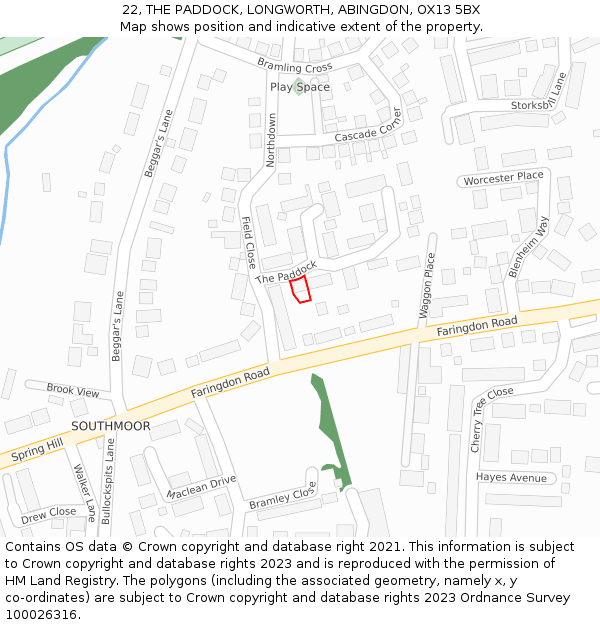 22, THE PADDOCK, LONGWORTH, ABINGDON, OX13 5BX: Location map and indicative extent of plot