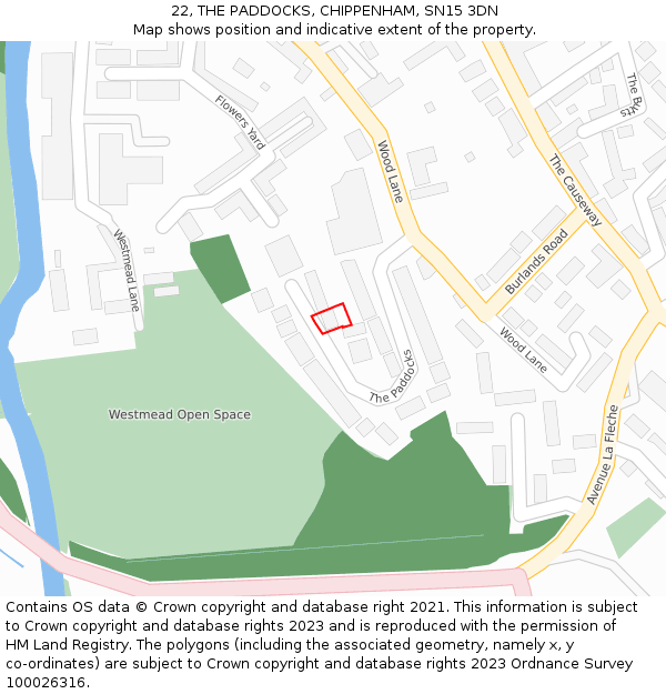 22, THE PADDOCKS, CHIPPENHAM, SN15 3DN: Location map and indicative extent of plot